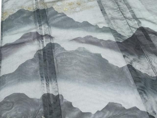 平和屋着物▽訪問着　無双　紗袷　紗×紗　遠山文　黒地　金銀彩　正絹　逸品　CABF7779th