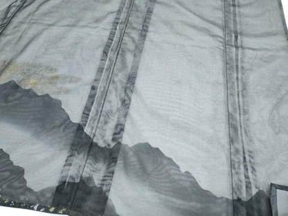 平和屋着物▽訪問着　無双　紗袷　紗×紗　遠山文　黒地　金銀彩　正絹　逸品　CABF7779th