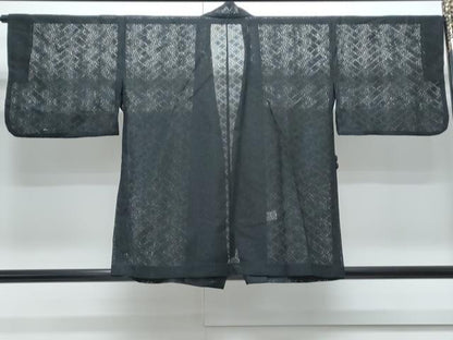 平和屋着物▽道中着　スリーシーズン　春夏秋　塵除け　菱紋紗　黒地　洗える着物　CABF7780th