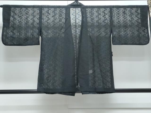 平和屋着物▽道中着　スリーシーズン　春夏秋　塵除け　菱紋紗　黒地　洗える着物　CABF7780th