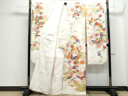 平和屋着物●創業460年・千總　豪華振袖　花蝶文　銀通し地　高島屋扱い　正絹　逸品　CABF7791th