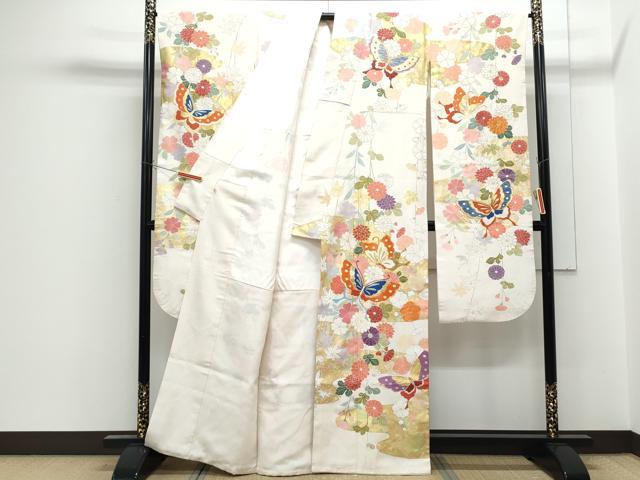平和屋着物●創業460年・千總　豪華振袖　花蝶文　銀通し地　高島屋扱い　正絹　逸品　CABF7791th