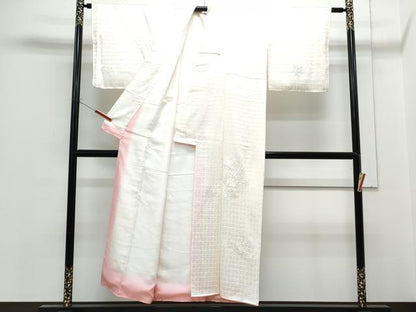 平和屋着物▼訪問着　総刺繍　花籠文　生成り色　正絹　逸品　CABF7796th