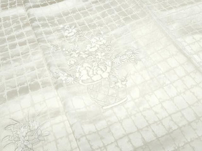 平和屋着物▼訪問着　総刺繍　花籠文　生成り色　正絹　逸品　CABF7796th