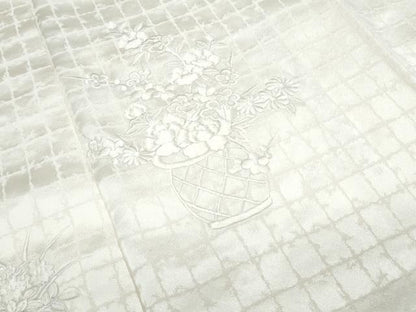 平和屋着物▼訪問着　総刺繍　花籠文　生成り色　正絹　逸品　CABF7796th