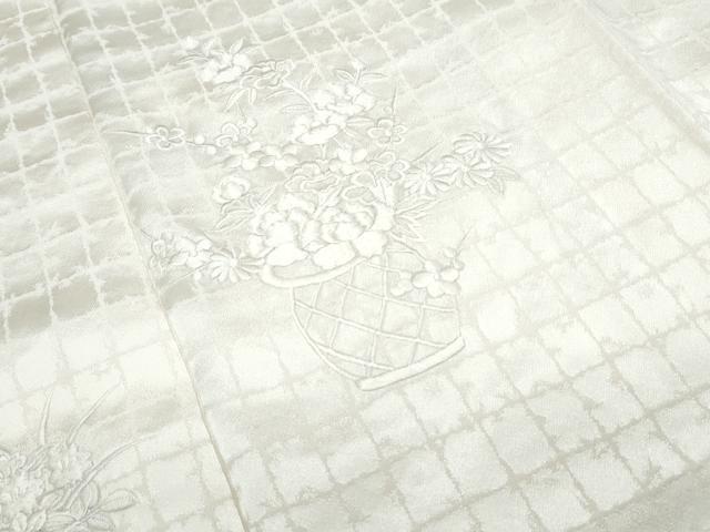 平和屋着物▼訪問着　総刺繍　花籠文　生成り色　正絹　逸品　CABF7796th