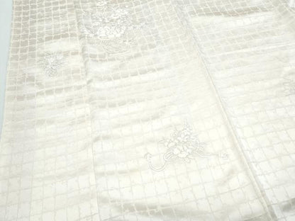 平和屋着物▼訪問着　総刺繍　花籠文　生成り色　正絹　逸品　CABF7796th