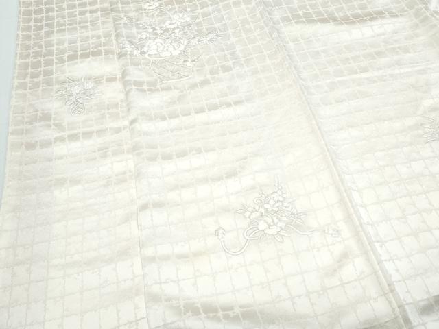 平和屋着物▼訪問着　総刺繍　花籠文　生成り色　正絹　逸品　CABF7796th