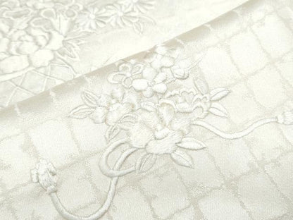 平和屋着物▼訪問着　総刺繍　花籠文　生成り色　正絹　逸品　CABF7796th