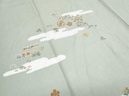 平和屋着物▼訪問着 総刺繍 エ霞花文 金糸 正絹 逸品 CABF7798th