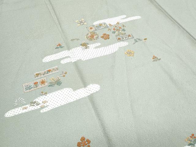 平和屋着物▼訪問着 総刺繍 エ霞花文 金糸 正絹 逸品 CABF7798th