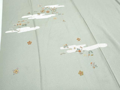 平和屋着物▼訪問着 総刺繍 エ霞花文 金糸 正絹 逸品 CABF7798th