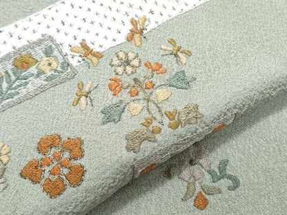 平和屋着物▼訪問着 総刺繍 エ霞花文 金糸 正絹 逸品 CABF7798th