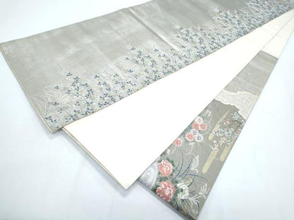 平和屋着物◎六通柄袋帯 唐織 風景花文 金銀糸 正絹 逸品 CABF7801th