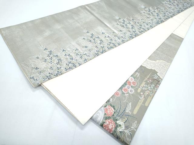 平和屋着物◎六通柄袋帯 唐織 風景花文 金銀糸 正絹 逸品 CABF7801th