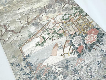 平和屋着物◎六通柄袋帯 唐織 風景花文 金銀糸 正絹 逸品 CABF7801th