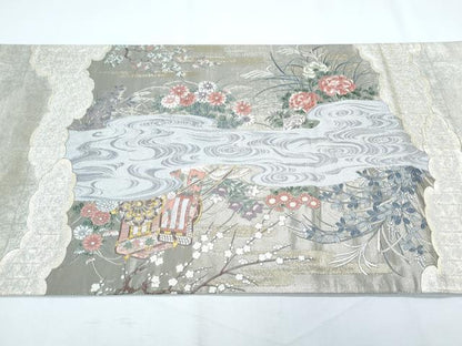 平和屋着物◎六通柄袋帯 唐織 風景花文 金銀糸 正絹 逸品 CABF7801th