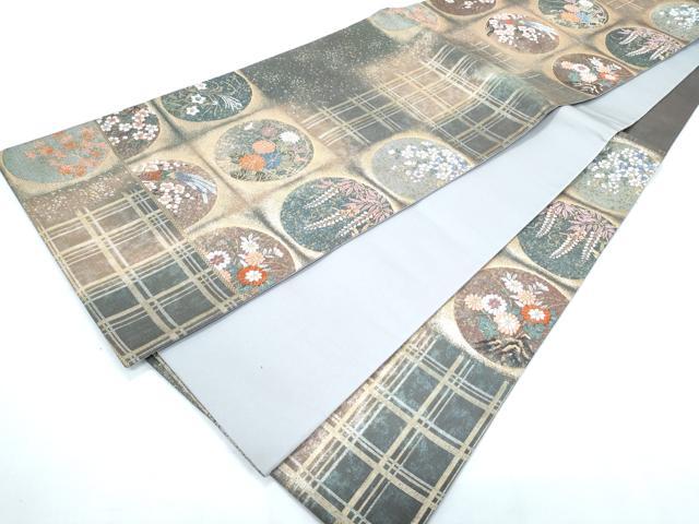 平和屋着物◎六通柄袋帯　唐織　花鳥丸文　金糸　正絹　逸品　CABF7803th