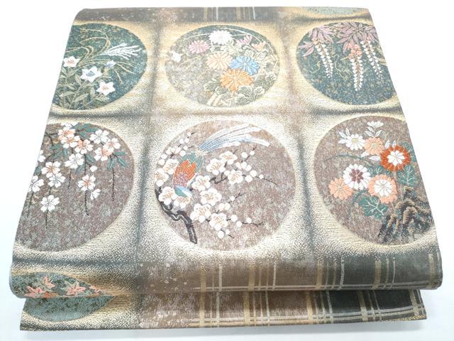 平和屋着物◎六通柄袋帯　唐織　花鳥丸文　金糸　正絹　逸品　CABF7803th
