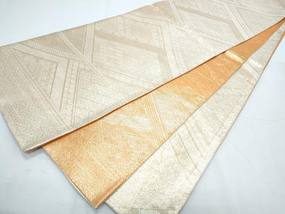 平和屋着物◎佐賀錦 両面 全通柄袋帯 菱吉祥文 金糸 正絹 逸品 CABF7805th