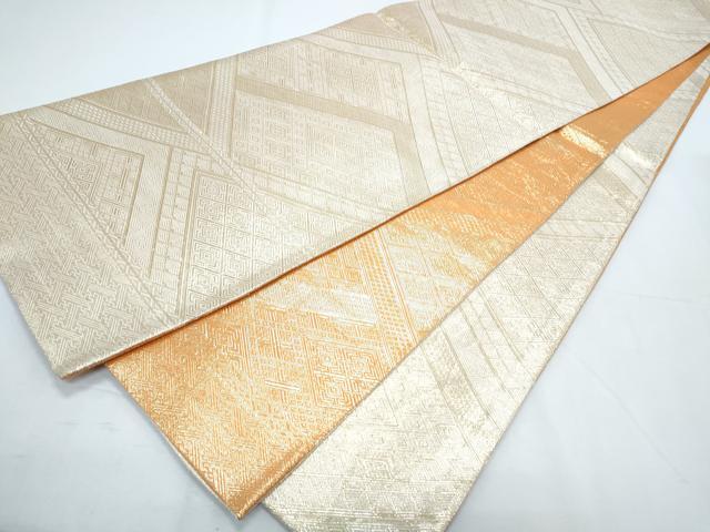 平和屋着物◎佐賀錦 両面 全通柄袋帯 菱吉祥文 金糸 正絹 逸品 CABF7805th