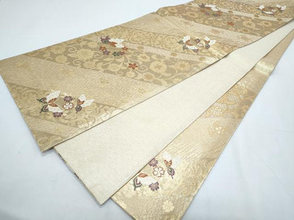 平和屋着物◎佐賀錦 六通柄袋帯 唐織 花蝶丸文 金糸 正絹 逸品 CABF7806th