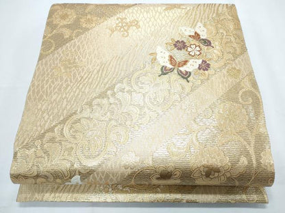 平和屋着物◎佐賀錦 六通柄袋帯 唐織 花蝶丸文 金糸 正絹 逸品 CABF7806th