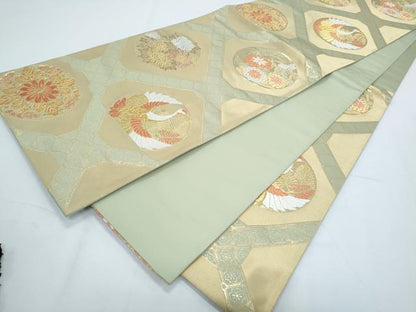 平和屋着物◎六通柄袋帯 唐織 天井飛鶴花丸文 金銀糸 正絹 逸品 CABF7808th