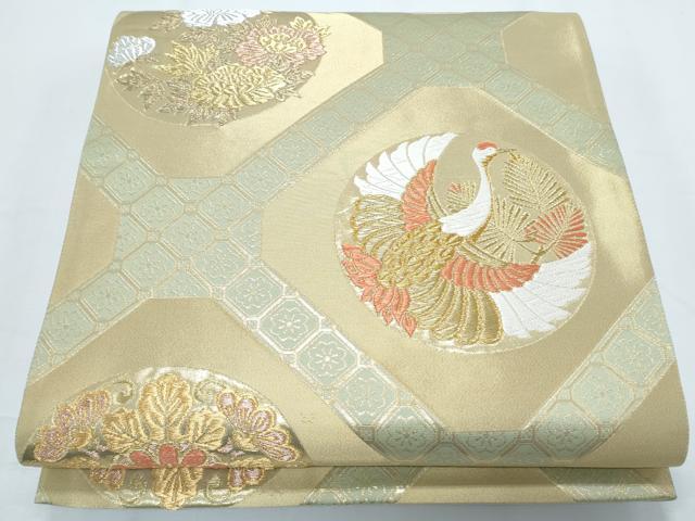 平和屋着物◎六通柄袋帯 唐織 天井飛鶴花丸文 金銀糸 正絹 逸品 CABF7808th