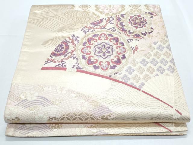 平和屋着物◎六通柄袋帯 唐織 正倉院扇面花文 金糸 正絹 逸品 CABF7814th