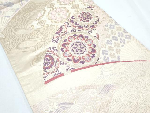 平和屋着物◎六通柄袋帯 唐織 正倉院扇面花文 金糸 正絹 逸品 CABF7814th