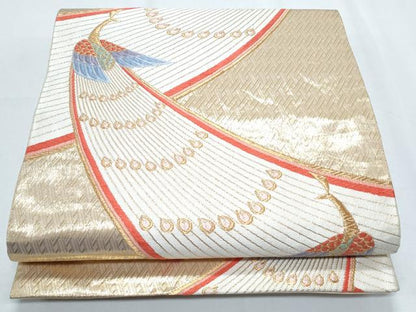 平和屋着物◎六通柄袋帯 唐織 孔雀 金糸 正絹 逸品 CABF7815th