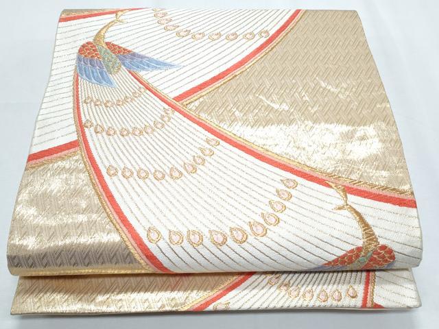 平和屋着物◎六通柄袋帯 唐織 孔雀 金糸 正絹 逸品 CABF7815th