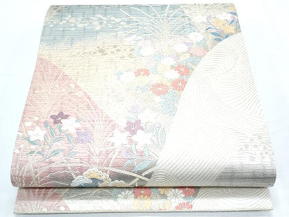 平和屋着物◎六通柄袋帯 唐織 草花文 金糸 正絹 逸品 CABF7817th