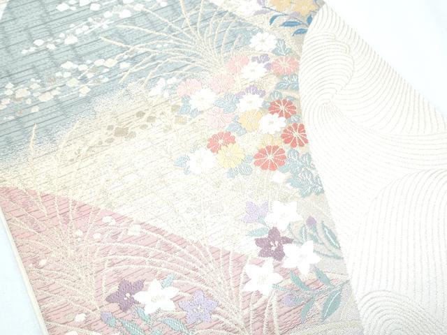 平和屋着物◎六通柄袋帯 唐織 草花文 金糸 正絹 逸品 CABF7817th