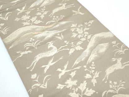 平和屋着物◎六通柄 京袋帯 動物風景文 金糸 正絹 逸品 CABF7819th