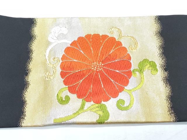 平和屋着物○九寸開き名古屋帯 唐織 枝梅文 黒地 金糸 正絹 逸品