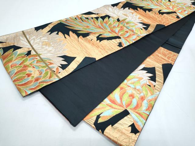 平和屋着物◎六通柄袋帯 唐織 立涌花文 黒地 金銀糸 正絹 逸品 CABF7827th