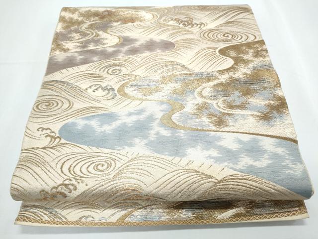 平和屋着物◎六通柄袋帯 立波文 金糸 正絹 逸品 CABF7830th