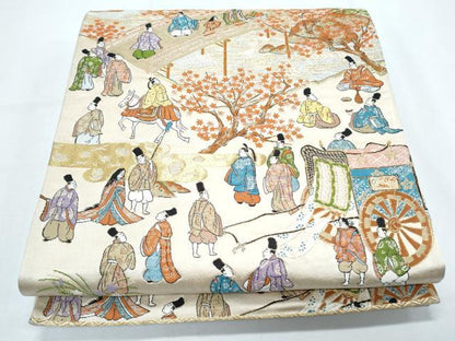 平和屋着物◎六通柄袋帯 人物風景文 金銀糸 正絹 逸品 CABF7836th