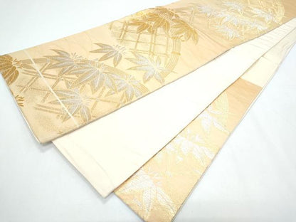 平和屋着物◎六通柄袋帯 籬草葉文 金銀糸 正絹 逸品 CABF7838th