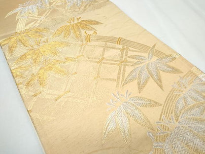 平和屋着物◎六通柄袋帯 籬草葉文 金銀糸 正絹 逸品 CABF7838th