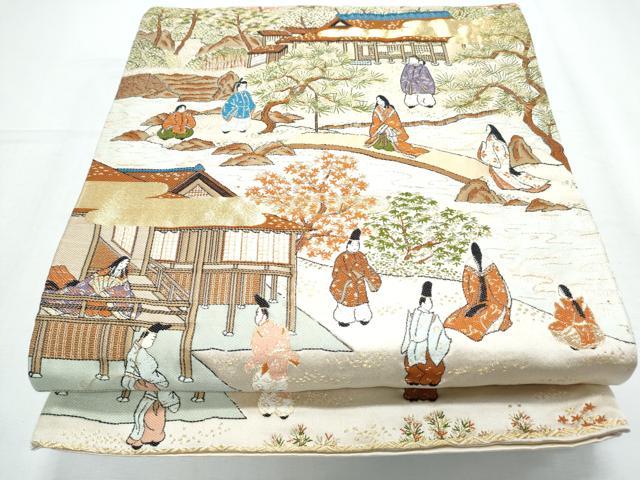 平和屋着物◎西陣 六通柄袋帯 人物風景文 金糸 証紙付き 正絹 逸品 CABF7839th