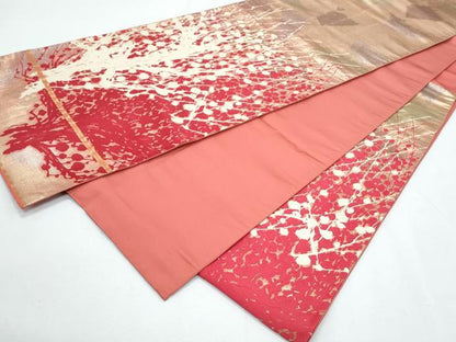 平和屋着物◎六通柄袋帯 唐織 樹林文 金糸 正絹 逸品 CABF7843th