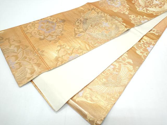 平和屋着物◎六通柄袋帯　向かい鳥花文　金銀糸　正絹　逸品　CABF7845th