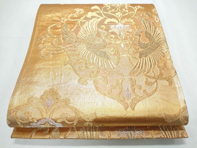 平和屋着物◎六通柄袋帯　向かい鳥花文　金銀糸　正絹　逸品　CABF7845th