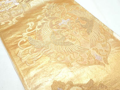 平和屋着物◎六通柄袋帯　向かい鳥花文　金銀糸　正絹　逸品　CABF7845th