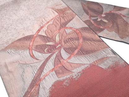 平和屋着物◎八寸名古屋帯 草花文 正絹 逸品 CABF7847th
