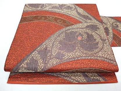 平和屋着物◎八寸名古屋帯 草花文 正絹 逸品 CABF7849th
