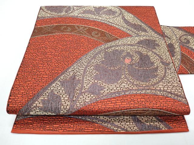 平和屋着物◎八寸名古屋帯 草花文 正絹 逸品 CABF7849th